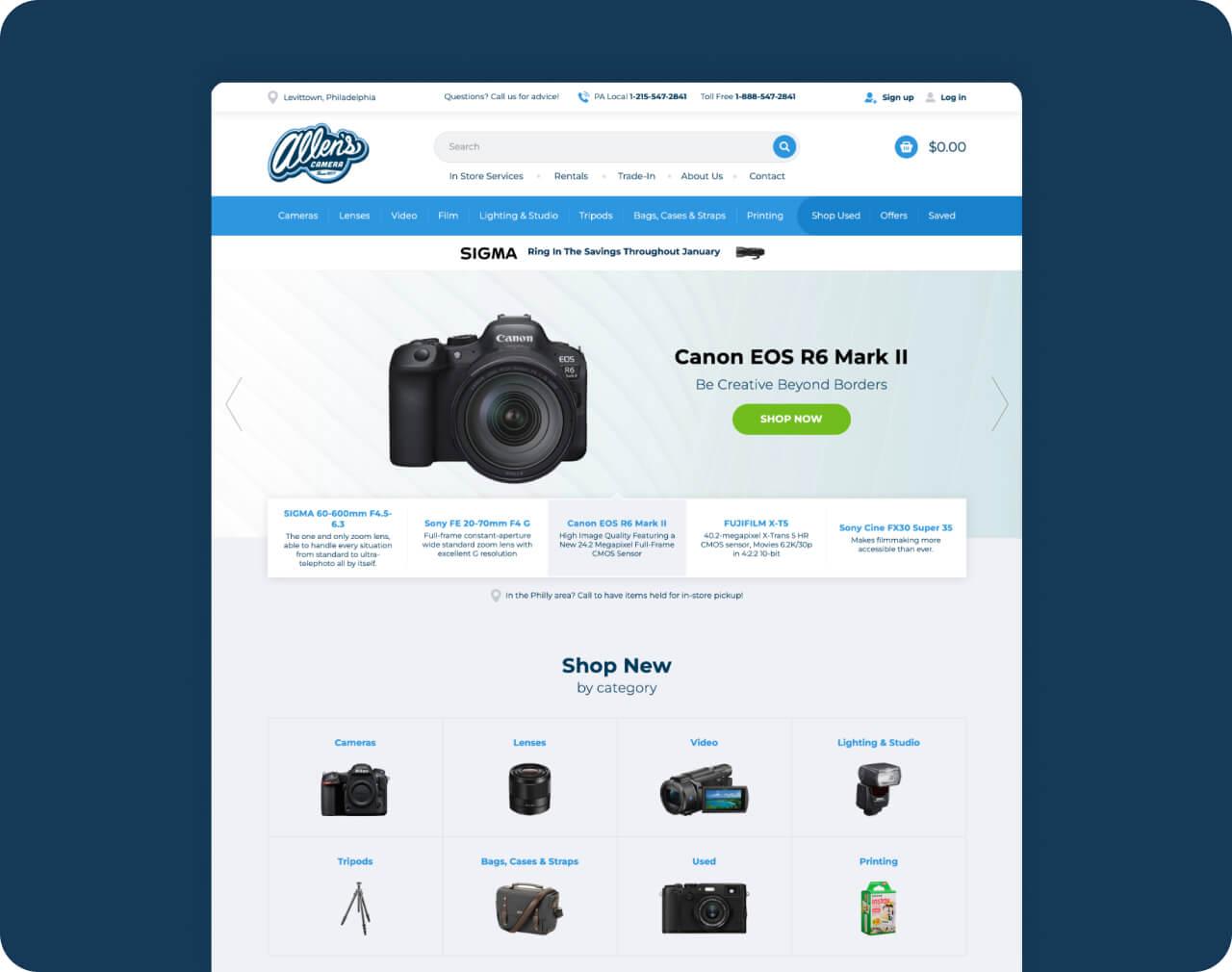 Screenshot of new website