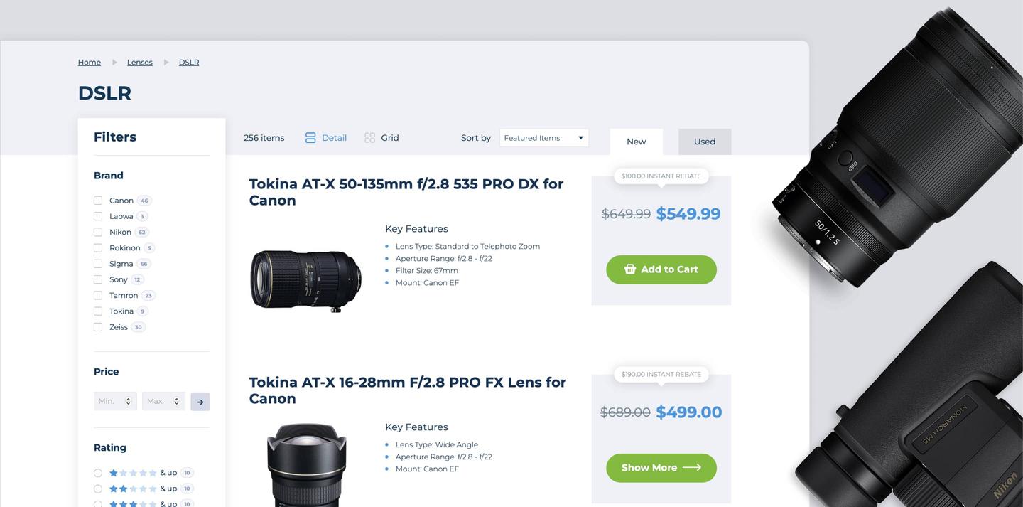 Screenshot of website category page