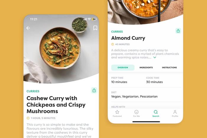 Two screenshots of recipe detail screen