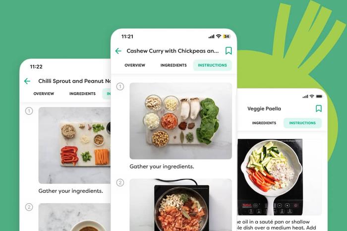 Three screenshots of recipe instructions screen