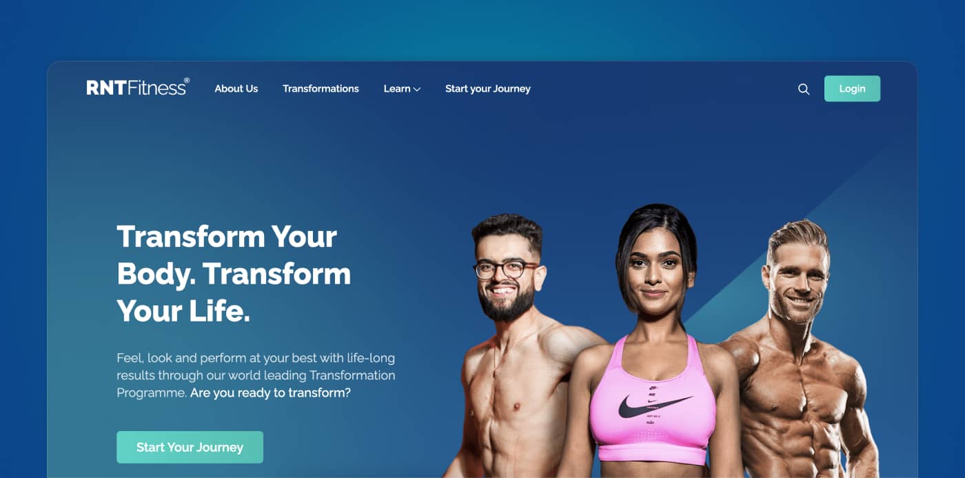 RNT Fitness homepage